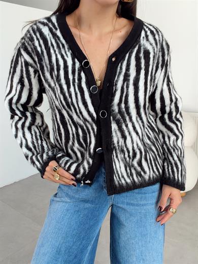 Siyah Zebra Desen Hırka