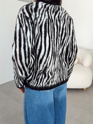 Siyah Zebra Desen Hırka