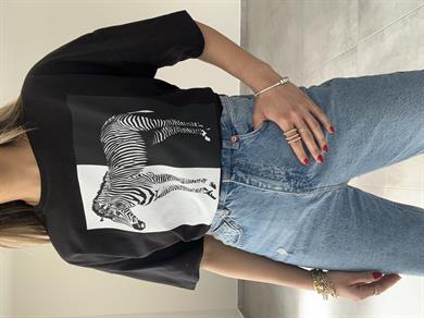 Siyah Zebra Desen Tshirt
