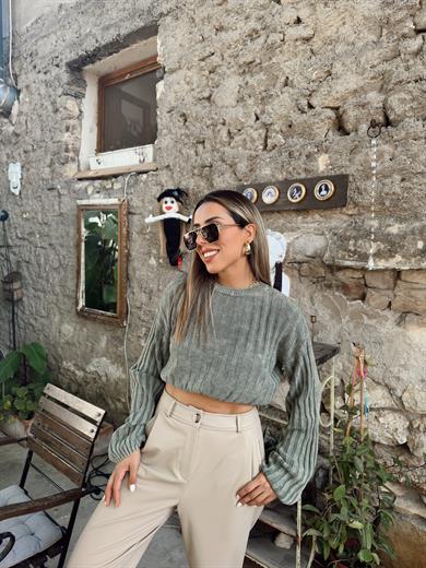 Soluk Efektli Haki Triko Kazak