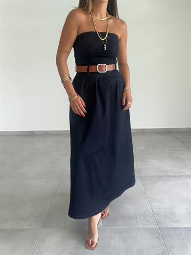 Straplez Kot Kemerli Elbise