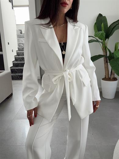 Sydney Beyaz Blazer Pantolon Takım