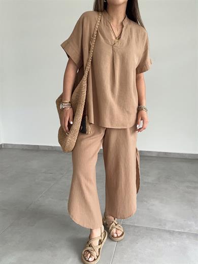 Taba Pamuk Keten Hakim Yaka Bluz