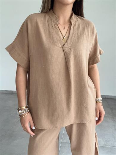 Taba Pamuk Keten Hakim Yaka Bluz