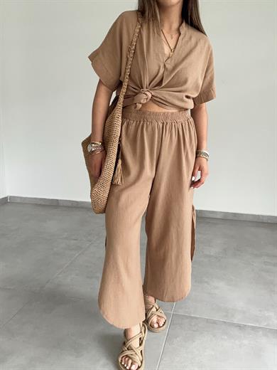 Taba Pamuk Keten Mendil Paça Pantolon