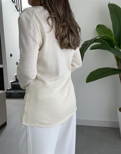 Taş Açık Yaka Uzun Kol Triko