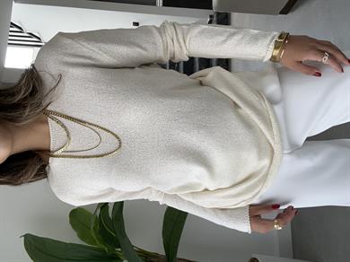 Taş Açık Yaka Uzun Kol Triko