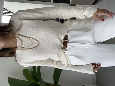 Taş Açık Yaka Uzun Kol Triko