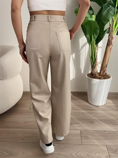 Taş Deri Bol Paça Pantolon