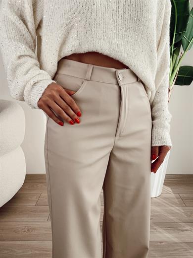 Taş Deri Bol Paça Pantolon