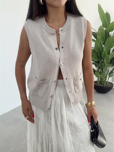 Taş Düğmeli Cepli Hırka