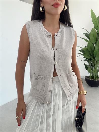 Taş Düğmeli Cepli Hırka