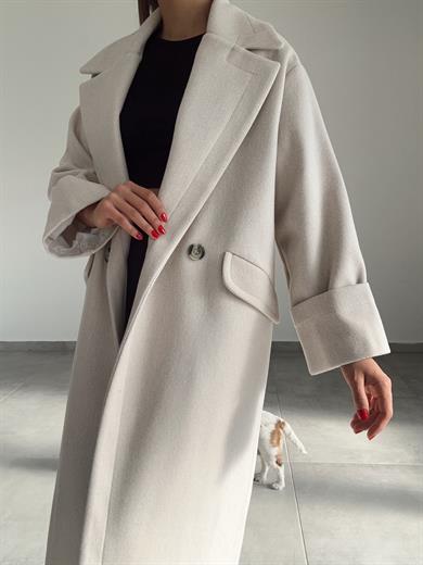 Taş Düğmeli Kruvaze Kaşe Kaban