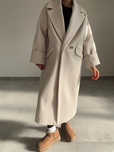 Taş Düğmeli Kruvaze Kaşe Kaban