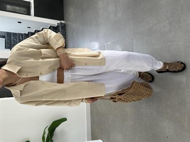 Taş Flamlı Keten Çift Cep Oversize Gömlek