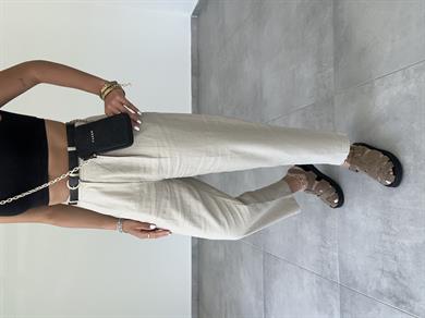 Taş Kemerli Keten Pantolon