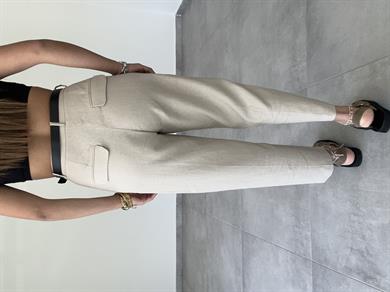 Taş Kemerli Keten Pantolon