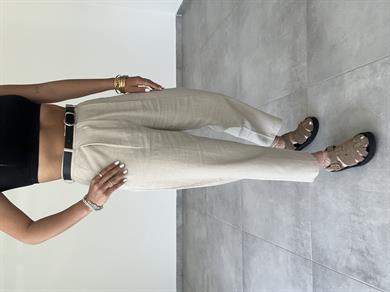 Taş Kemerli Keten Pantolon