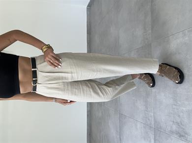 Taş Kemerli Keten Pantolon