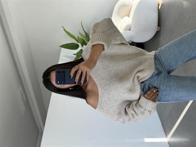 Taş Kolları Katlamalı Triko Kazak