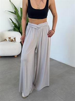 Comfort Taş Kruvaze Bel Detaylı Modal Bol Paça Pantolon