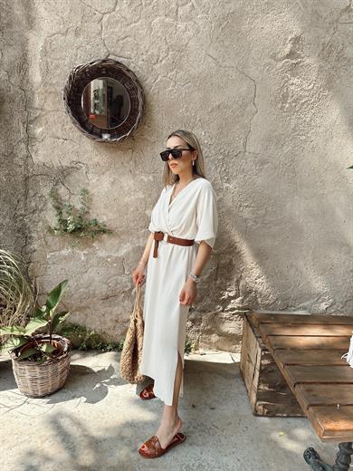 Taş Kruvaze Kemerlı Elbise