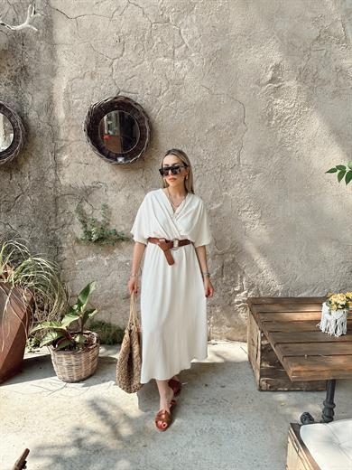 Taş Kruvaze Kemerlı Elbise