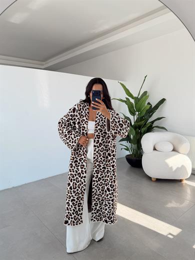 Taş Leopar Desenli Hırka