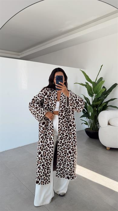 Taş Leopar Desenli Hırka