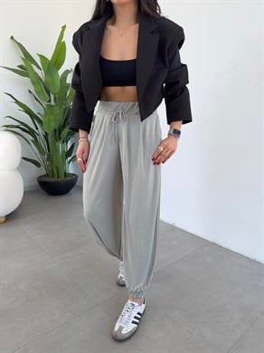 Taş Likralı Kemerli Şalvar Pantolon