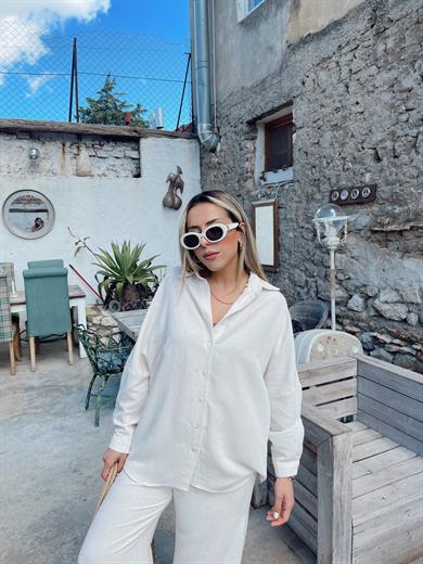 Taş Oversize Keten Gömlek