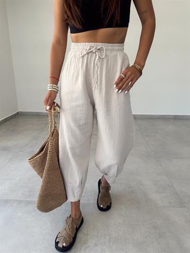 Taş Paça Pilili Keten Pantolon