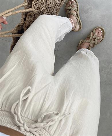 Taş Paça Pilili Keten Pantolon