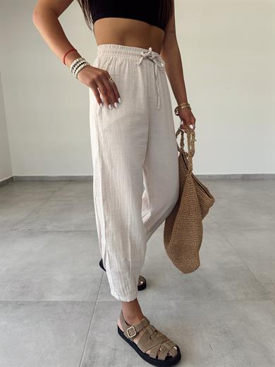 Taş Paça Pilili Keten Pantolon
