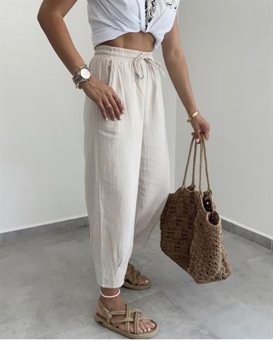 Taş Paça Pilili Keten Pantolon