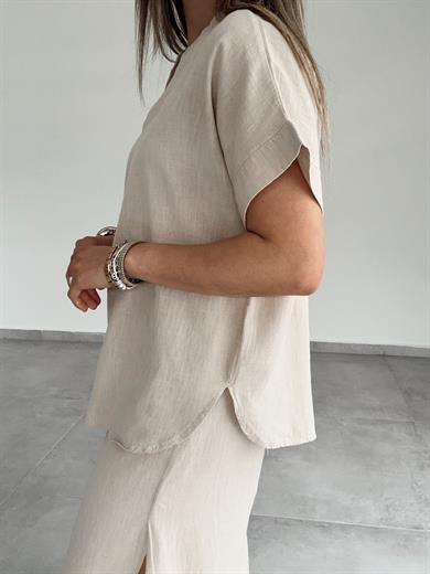Taş Pamuk Keten Hakim Yaka Bluz