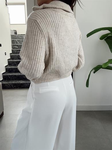 Taş Polo Yaka Fermuarlı Triko Kazak