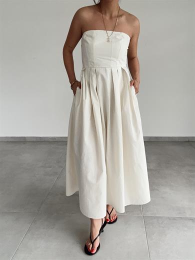 Taş Poplin Kumaş Straplez Elbise