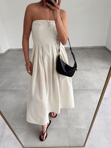 Taş Poplin Kumaş Straplez Elbise