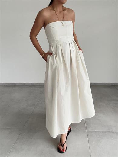 Taş Poplin Kumaş Straplez Elbise