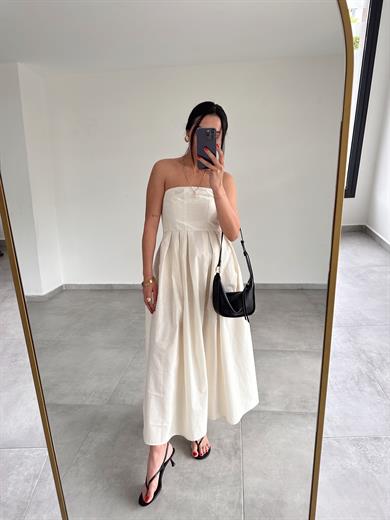 Taş Poplin Kumaş Straplez Elbise