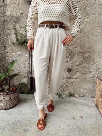 Taş Rengi Keten Şalvar Pantolon