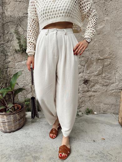 Taş Rengi Keten Şalvar Pantolon