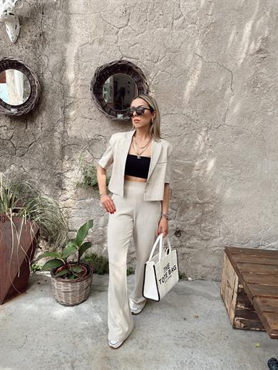 Taş  Rengi Kısa Blazer