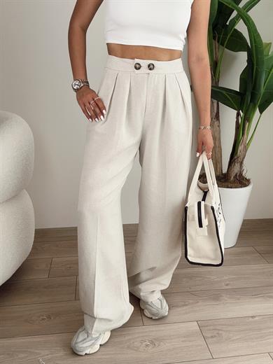 Taş Renk Viskon Keten Palazzo