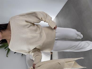 Taş Şal Detaylı Triko Kazak