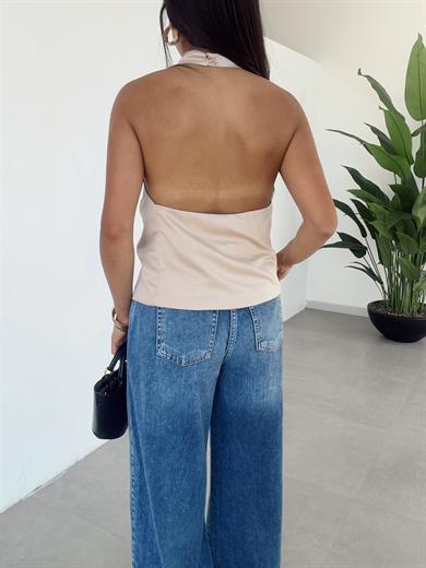 Taş Sırtı Açık Saten Bluz