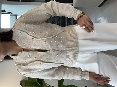 Taş Suni İncili Triko Bomber Ceket