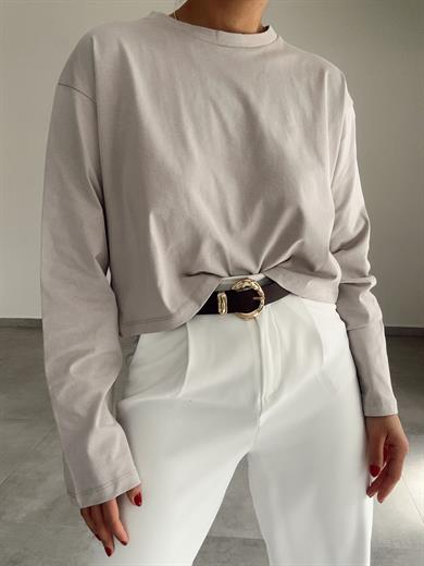 Taş Uzun Kollu Crop Tişört