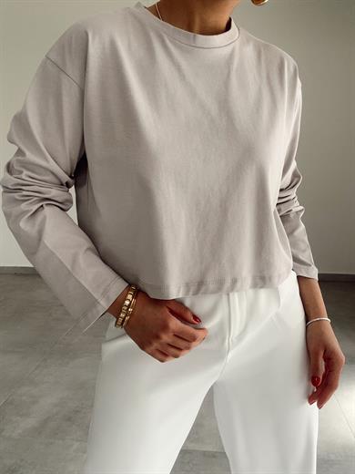 Taş Uzun Kollu Crop Tişört